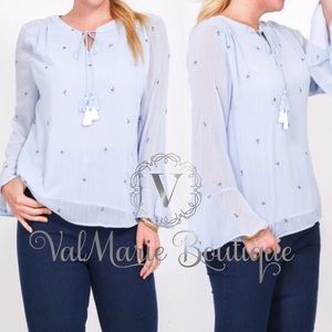 NEW Light Blue Shimmering Blouse w/ Bell Sleeve M